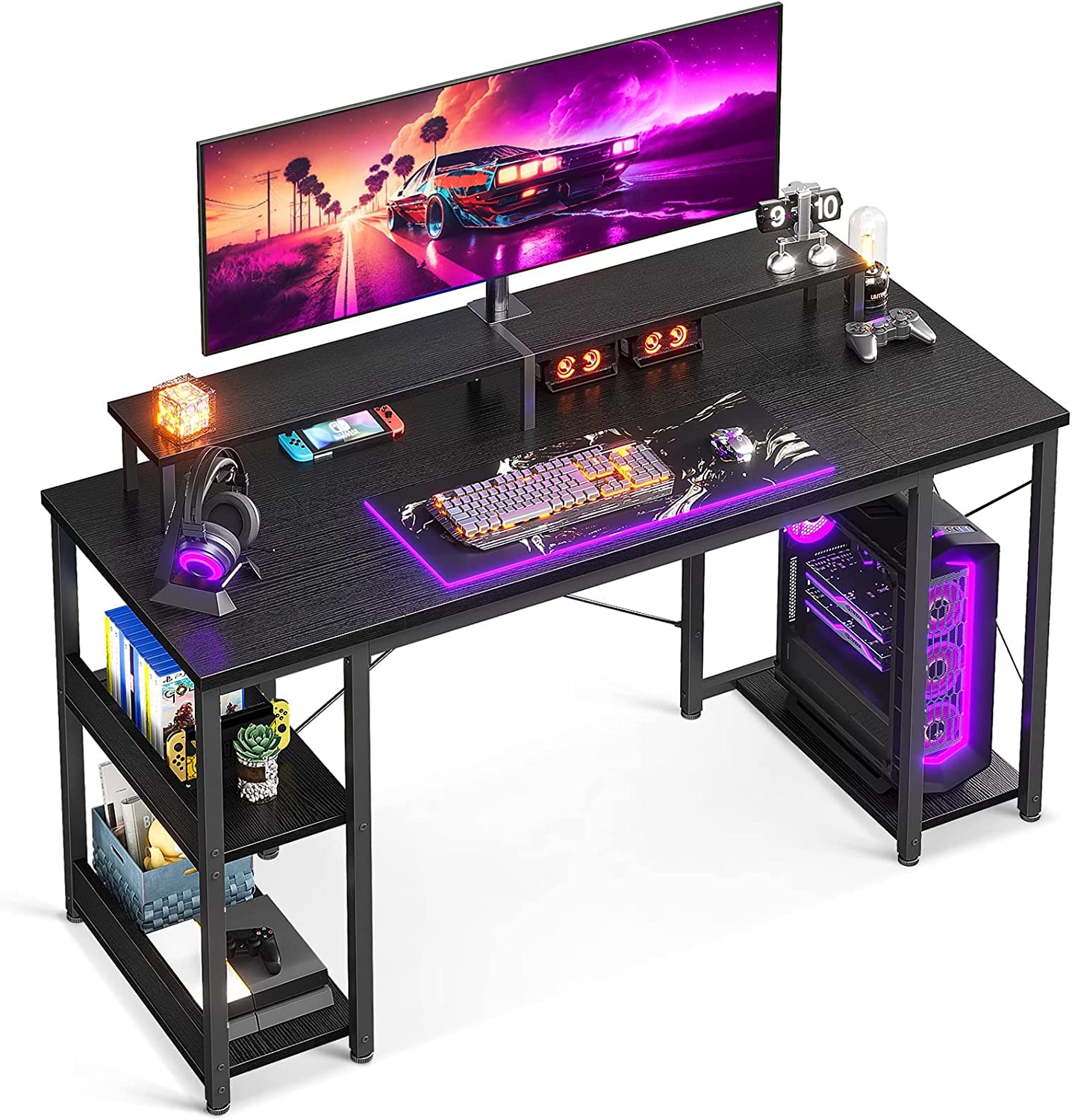 230816043600292_1 ODK 48 inch Computer Desk with Monitor Shelf and Storage Shelves, Writing Desk, Study Table with CPU Stand & Reversible Shelves, White - Image 1